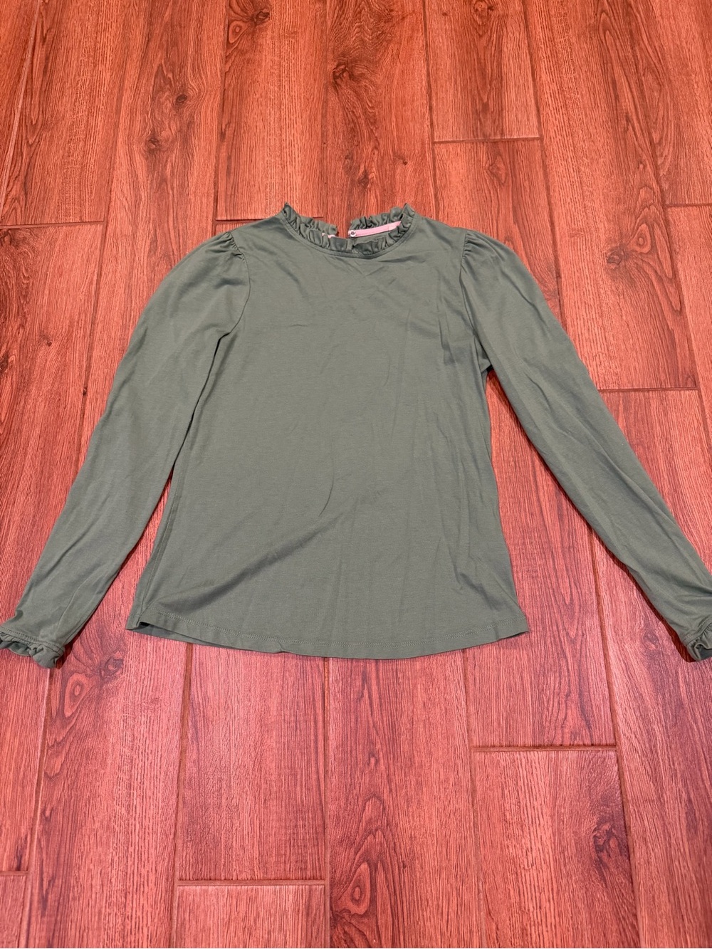 Boden Olive Green Ruffle Detail Long-Sleeve Tee / women size 6
